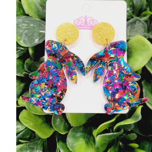 Confetti Colorful Bunny Dangle Earrings - Picture 1 of 2